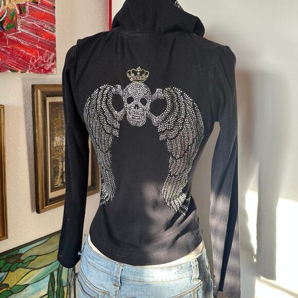 hot topic bedazzled skull zip up hooded jacket - Picture 3 of 4